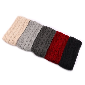 Detailed cable knit texture of five assorted winter thermal ear-warmer headbands