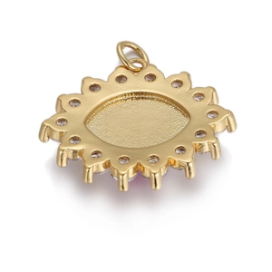 Back view of gold plated Evil Eye charm with hollow lace edges for DIY jewelry making