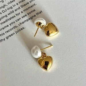 Heart Artificial Pearl Drop Earrings With 925 Sterling Silver Earring Post Sweet Romantic Style Jewelry For Women