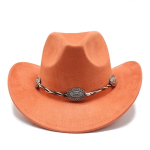 Chapeau de cowboy western classique en daim marron orange avec bord incurvé et garniture métal