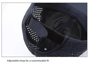 Detail of adjustable strap and breathable mesh holes on quick-dry outdoor baseball cap