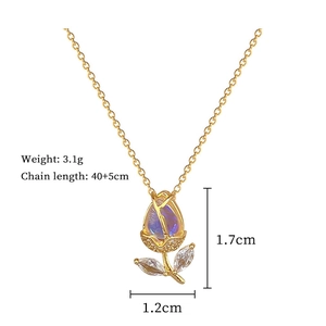 Detail of tulip pendant with blue-purple gems and zircons including size specifications
