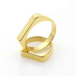 Minimalist square top stainless steel gold rings with polished finish for couples