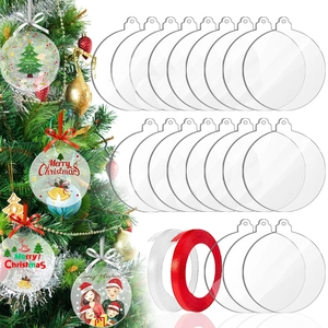 DIY clear acrylic round ornaments set with red ribbons for Christmas tree hanging crafts