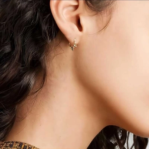 French vintage 18K gold-plated stainless steel hoop earrings with punk rivet stud details