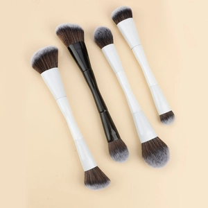 Double-ended makeup brush set with dual flame-shaped heads for contouring and blush