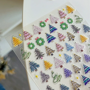 Stickers à ongles de Noël 3D avec motifs d'arbres et de couronnes pour manucure festive