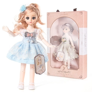 Fashion doll gift set with movable joints in blue lace princess dress and display box