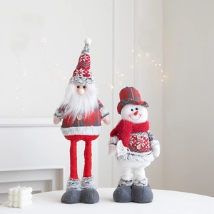 Charming Santa and Snowman plush dolls with telescopic legs for festive home decor