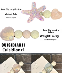Detail view of macaron heart and starfish hair clips showing 6cm and 6.5cm base length