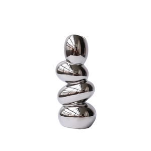 Modern silver pebble stacked vase with high-gloss mirror finish for home decor