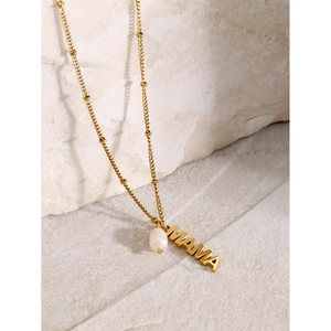 18k gold plated stainless steel MAMA necklace with freshwater pearl on satellite chain