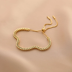 Minimalist gold titanium steel curb chain bracelet with adjustable drawstring closure