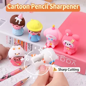 Cute cartoon character pencil sharpeners in pink and yellow for school kids