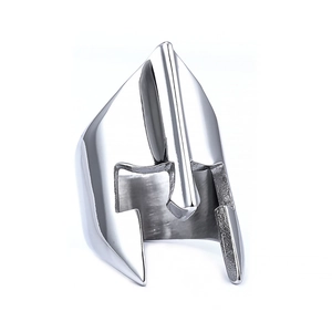 Polished silver stainless steel ring featuring a vintage Spartan warrior helmet design