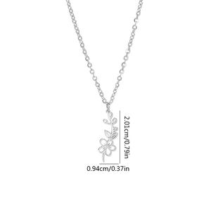 Detail showing dimensions of silver-tone hollow lotus flower pendant necklace for women