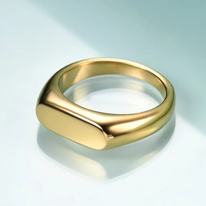 Minimalist 18K gold plated 6mm oval signet ring with polished stainless steel finish