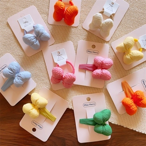 Colorful macaron cotton padded bow hair clips and ties set for girls on display card