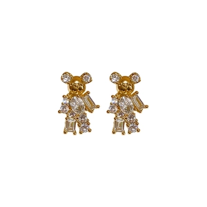 Luxury gold plated teddy bear stud earrings with sparkling cubic zirconia stones