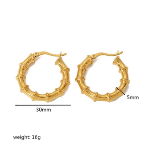 30mm golden bamboo hoop earrings in 18K gold plated stainless steel with 5mm thickness