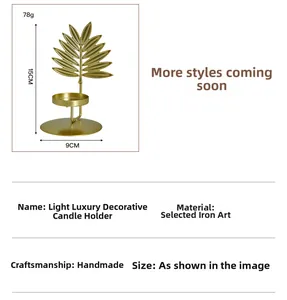Detailed view of handmade gold leaf iron candlestick with 15cm height and 9cm base