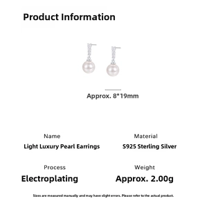 Detailed product information of S925 sterling silver pearl stud earrings with size specs