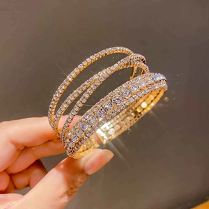 Luxury gold multi-layer layered bracelet with sparkling zircon crystals for women