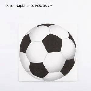 Close-up of 20pcs black and white soccer pattern paper napkins for sports party decoration