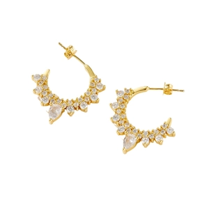 Elegant gold-plated irregular C-shaped hoop earrings with sparkling cubic zirconia inlay
