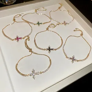 Kreuzanhänger-Armbänder mit bunten Zirkoniasteinen und verstellbaren Ketten