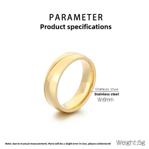 Detail showing 6mm width and polished gold finish of the stainless steel ring