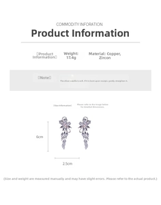Detailed view of zircon flower tassel earrings with copper material and silver needle specs