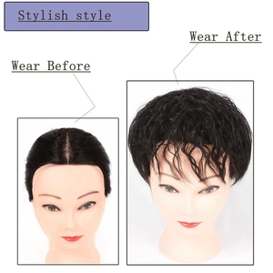 Short curly hair topper hair piece for women volume top hair breathable natural black