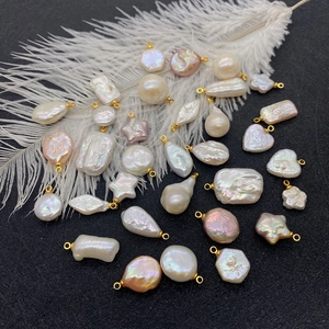 Natural freshwater pearl pendants in various shapes with gold loops for DIY jewelry making