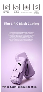 Detail of compact lavender folding umbrella with matching hard shell storage case