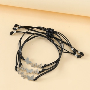 Ensemble de 3 bracelets tressés noirs avec pendentifs papillon argentés pour femmes