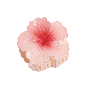 Gradient pink hibiscus flower hair claw clip with elegant resin petal details