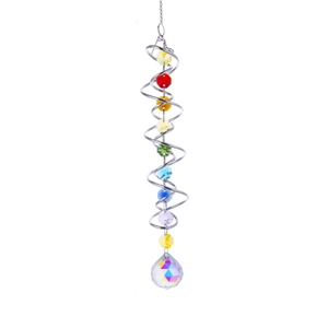 Detailed view of rainbow crystal beads and metal spiral tail for 3D wind spinner decor