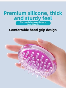 Handheld ergonomic purple silicone scalp massager brush with long soft bristles for shampooing
