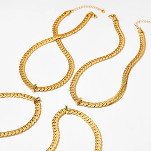 Minimalist stainless steel snake chain necklaces with multi-color crystal pendants set
