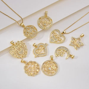 MAMA Letter Pendant Necklace 18K Gold Plated Copper Micro Pave Zirconia Heart Star Moon Jewelry Mother's Day Gift For Mom