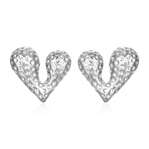 Artistic liquid heart earrings in silver finish with bubble texture and high glossy shine
