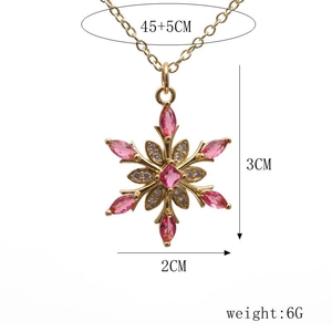 Detailed size chart for snowflake necklace showing 45+5CM length and 3CM pendant dimensions