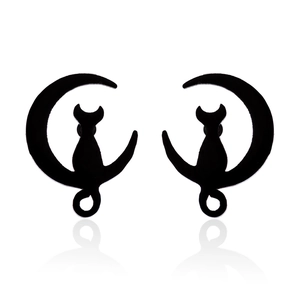 Cute black cat and moon silhouette stud earrings for women and children party gift
