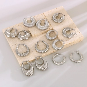 Set of six stainless steel hoop earrings in silver featuring ribbed and twisted textures