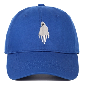 Casquette de baseball bleue en coton avec broderie fantôme blanc et visière incurvée de sport