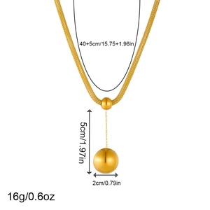 Minimalist gold plated stainless steel necklace with sphere pendant and measurement details