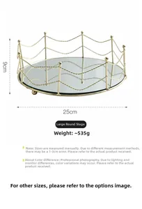 Detail view of round gold mirrored tray with rope metal edge, 25cm diameter and 9cm height