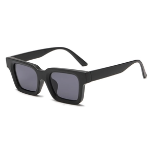 Classic matte black square frame sunglasses with grey lenses shown at a 45-degree angle