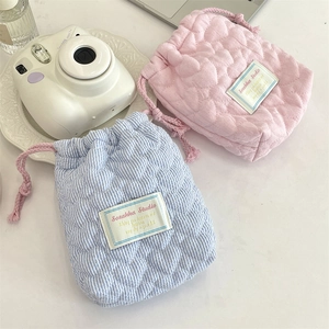Padded heart quilted drawstring storage pouch for compact cameras and small electronics